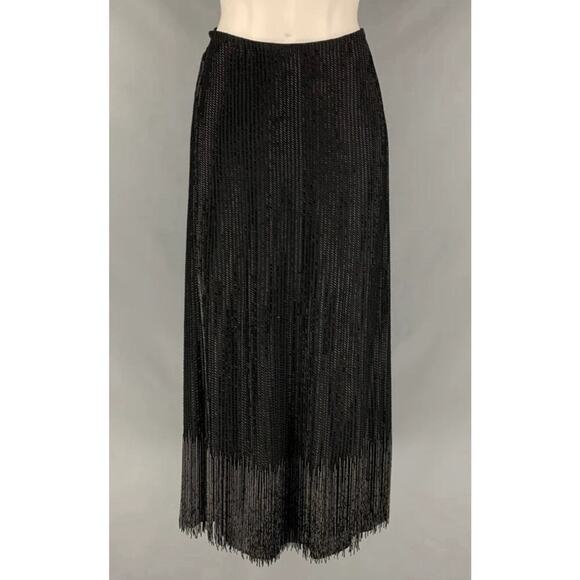 Ralph Lauren Collection Purple Label Beaded Skirt Black Silk Fringe Midi Runway - Picture 6 of 11